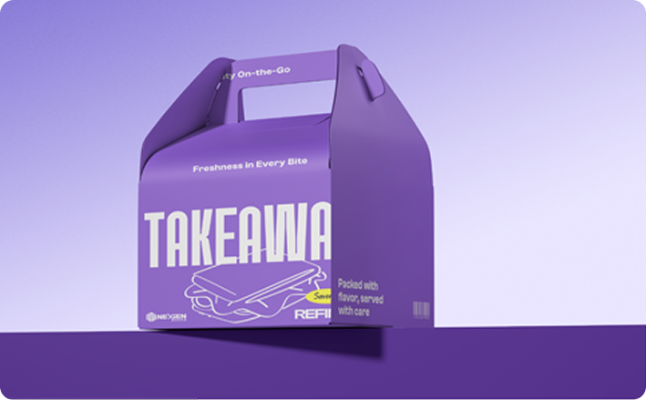 Purple takeaway custom packaging box