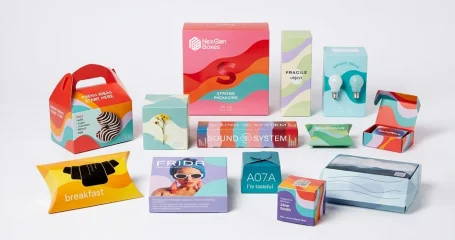 Different types of boxes including gable boxes, tuck boxes, sleeve boxes, pillow boxes, cube boxes, and folding cartons