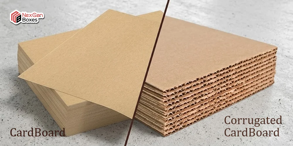 Comparison of cardboard and corrugated cardboard sheets showing the structural difference used for custom packaging boxes