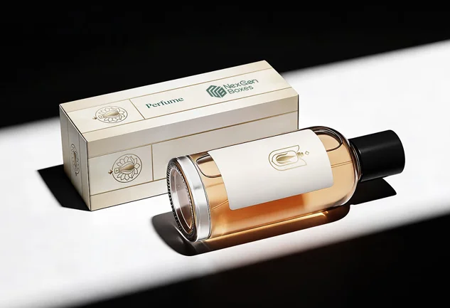 Custom two piece perfume box with luxury fragrance bottle and premium branded packaging