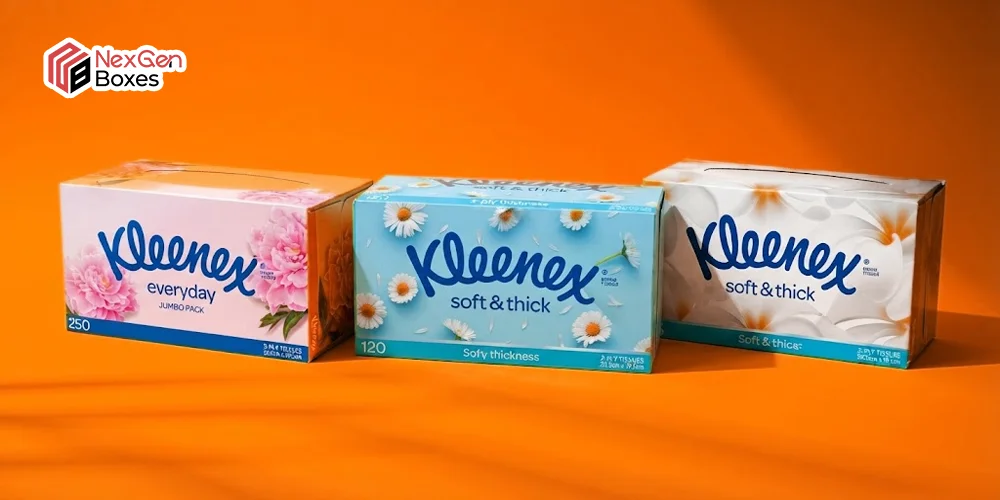 Different tissue box sizes and dimensions showing common rectangular facial tissue box packaging variations