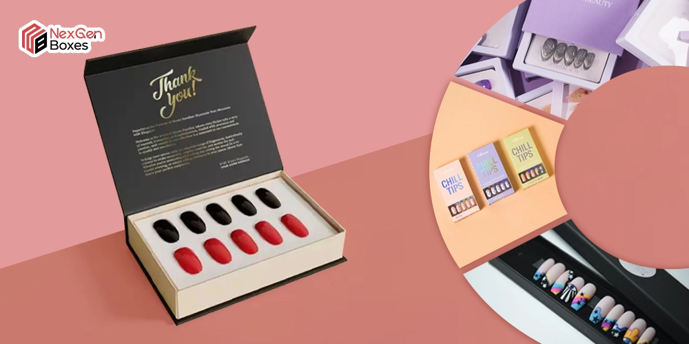 Custom press on nail packaging boxes with protective inserts for safe shipping and retail presentation