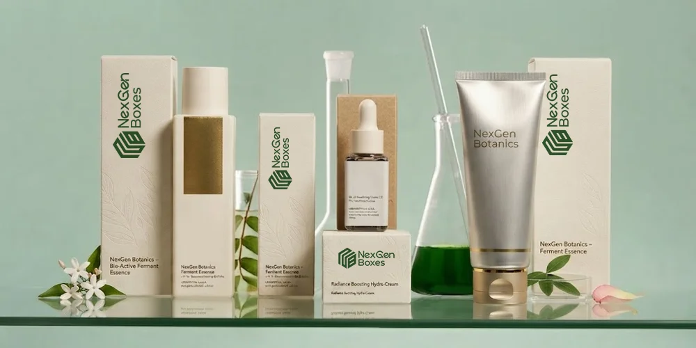 Sustainable custom cosmetic packaging boxes for skincare bottles, tubes, jars, and serum products