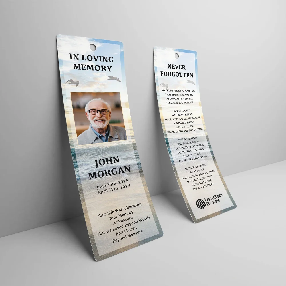 Custom printed memorial bookmarks